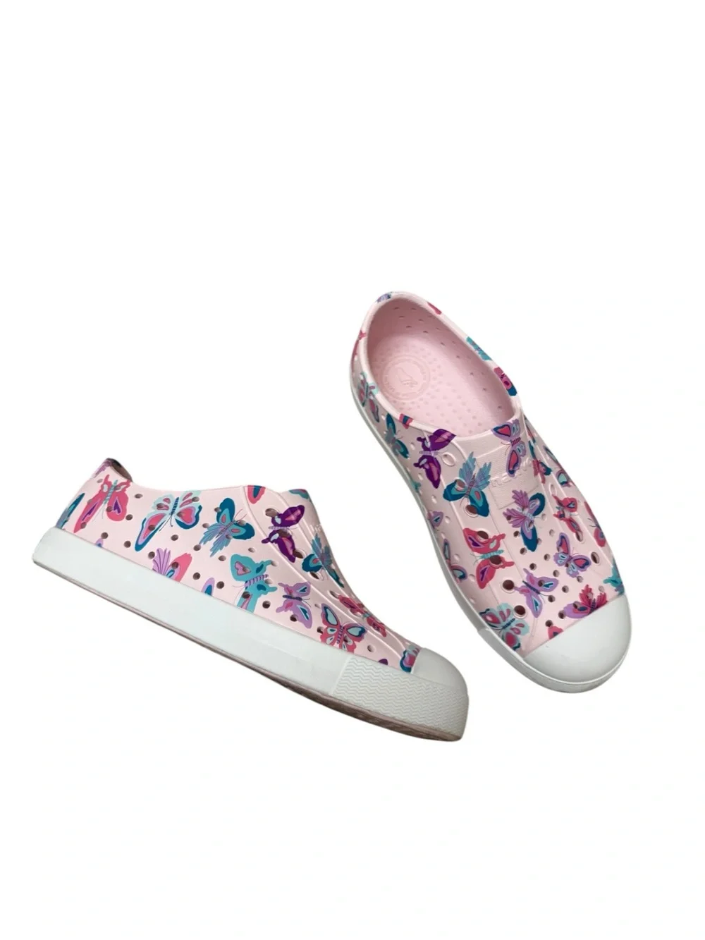 Native Jefferson Pink Butterfly Girl’s Slip On Water Comfort Shoes Girls Size J2
